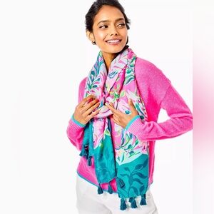 Lilly Pulitzer Resort Scarf in “I’m Feline Fine” with Tassel Trim